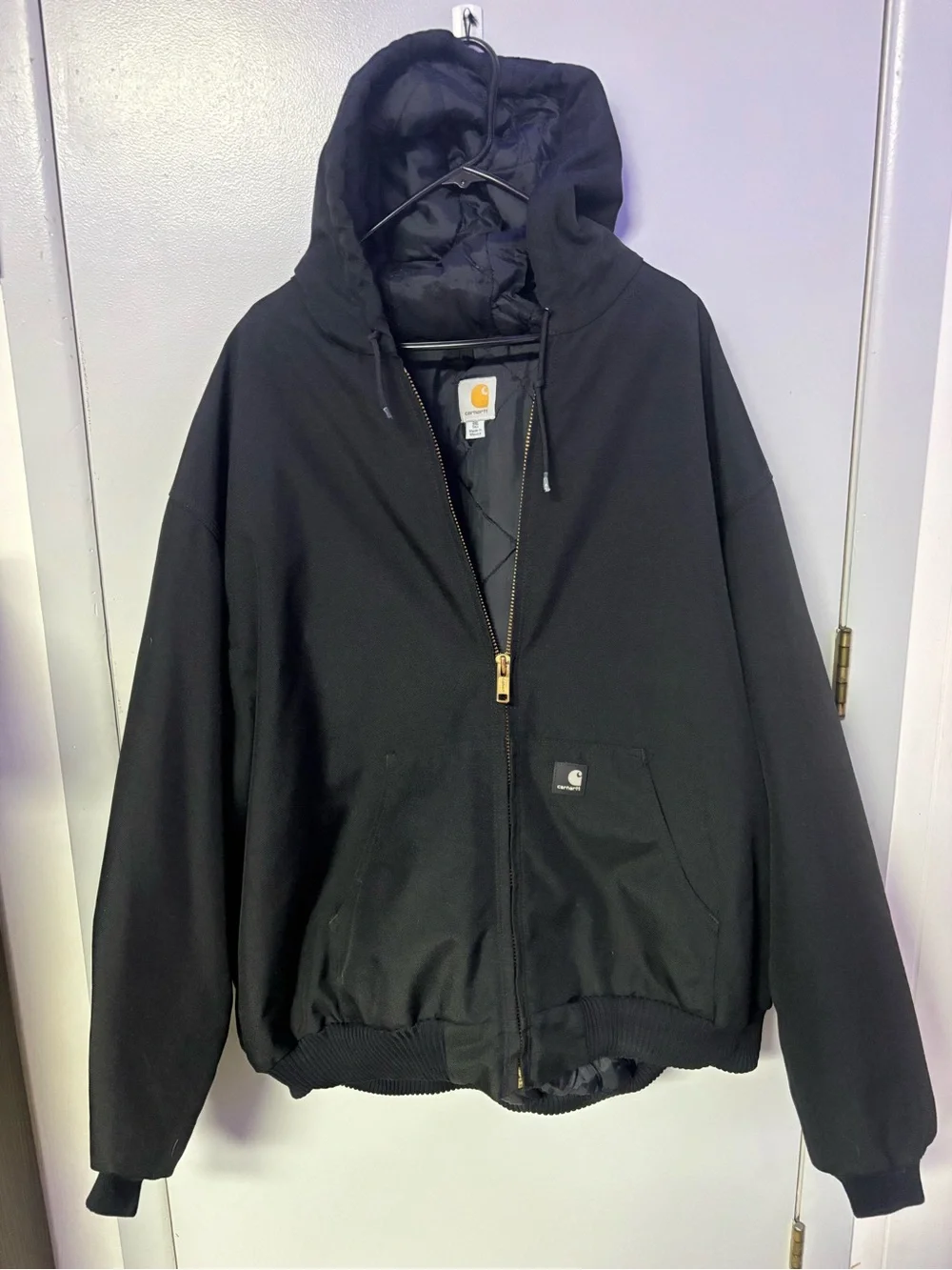 Carhartt Black Quilted Hooded Work Jacket